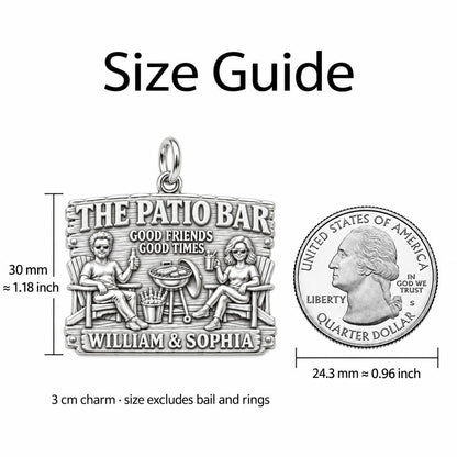 Patio Bar Good Times Charm Bracelet – Personalized Couple Gift – size guide, 3 cm charm next to a quarter