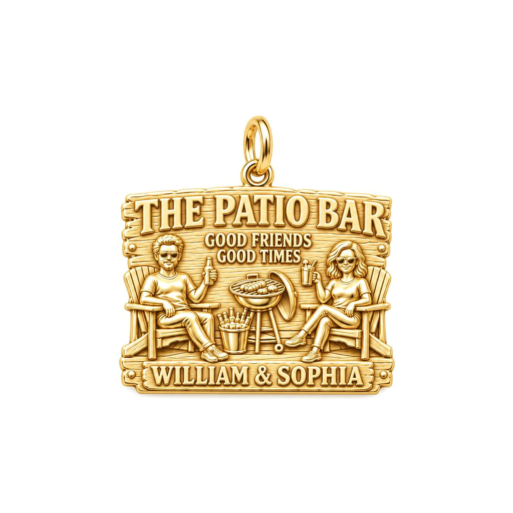 Patio Bar Good Times Charm Bracelet – Personalized Couple Gift – 18K gold plated 3 cm charm, front view