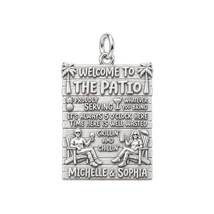 Patio Paradise Charm Bracelet – Personalized Couple Gift – silver plated 2 cm charm, front view