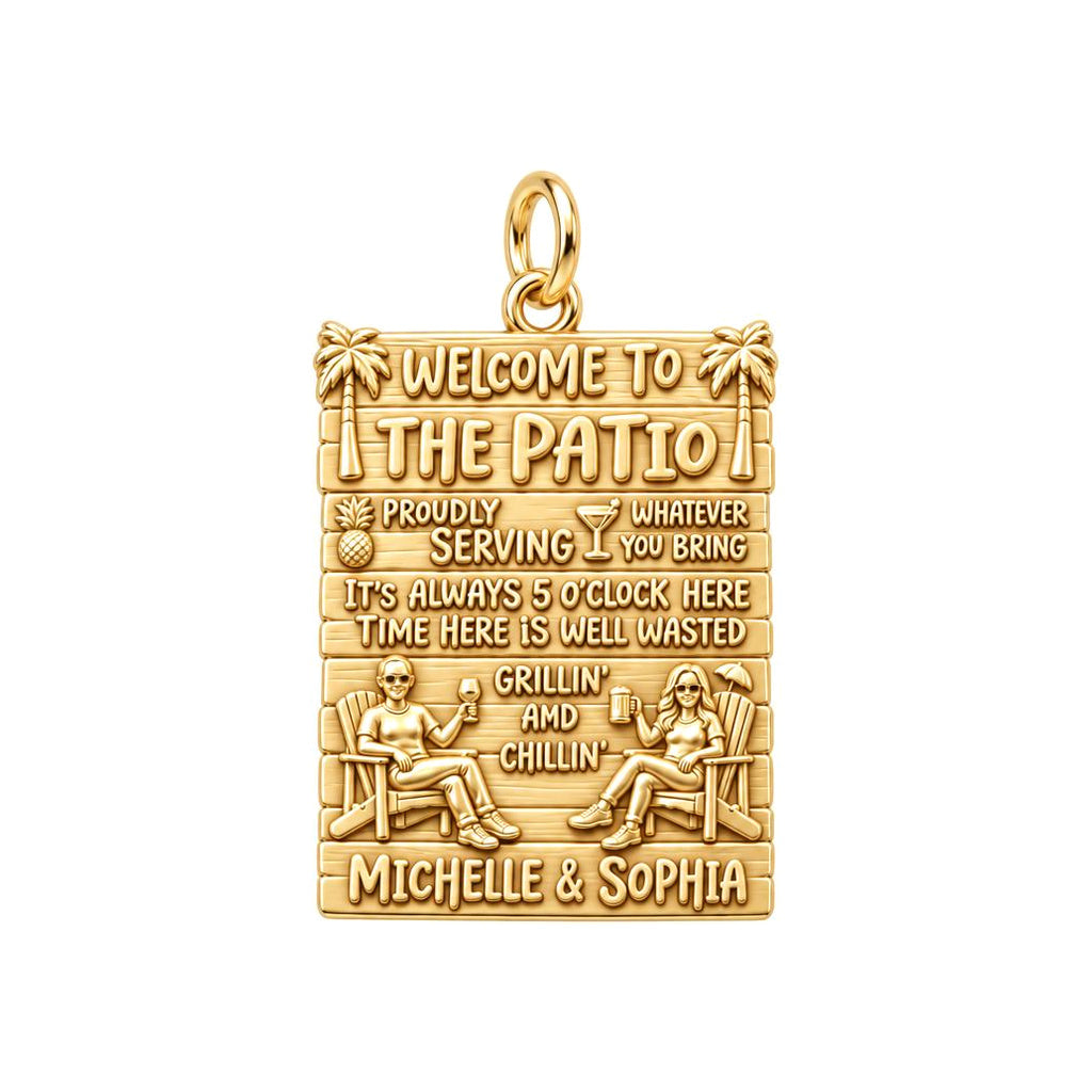 Patio Paradise Charm Bracelet – Personalized Couple Gift – 18K gold plated 2 cm charm, front view