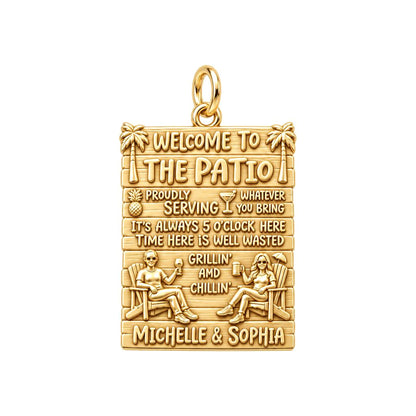 Patio Paradise Charm Bracelet – Personalized Couple Gift – 18K gold plated 2 cm charm, front view