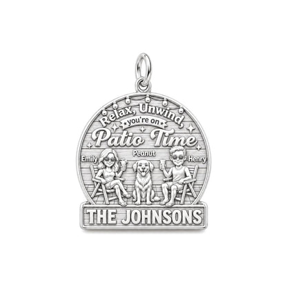 Patio Time Family Charm Bracelet – Personalized Couple Gift – silver plated 3 cm charm, front view