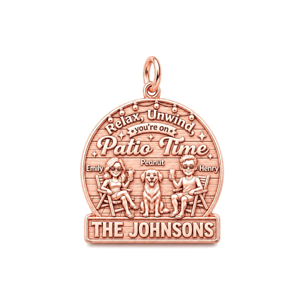 Patio Time Family Charm Bracelet – Personalized Couple Gift – rose gold 3 cm charm, front view