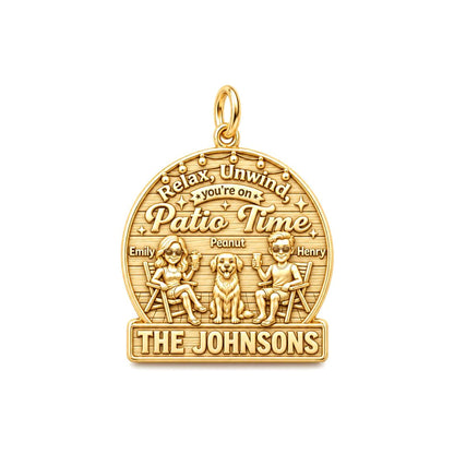 Patio Time Family Charm Bracelet – Personalized Couple Gift – 18K gold plated 3 cm charm, front view