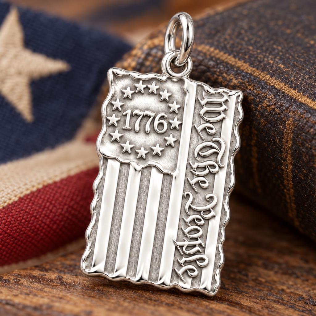 Patriot 1776 Flag Charm and Polyester Cord Bracelet Set