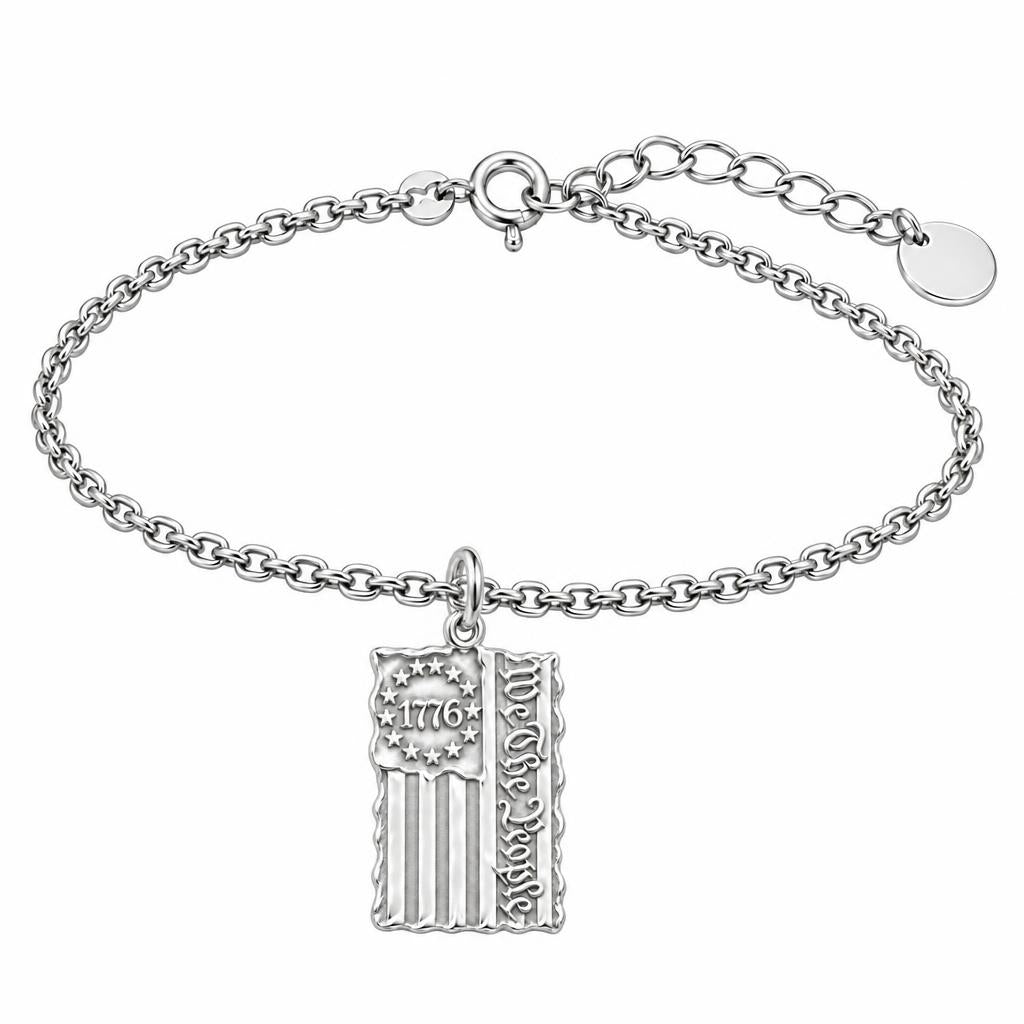 Patriot 1776 Flag Charm Bracelet Set – silver, front view