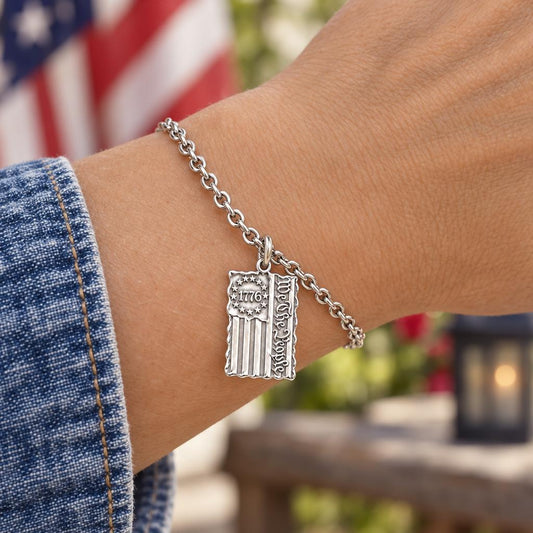 Patriot 1776 Flag Charm Bracelet Set – worn / in use