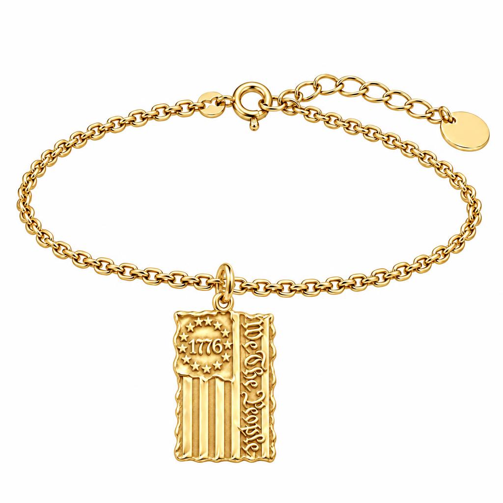 Patriot 1776 Flag Charm Bracelet Set – 18K gold, front view