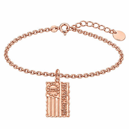 Patriot 1776 Flag Charm Bracelet Set – rose gold, front view