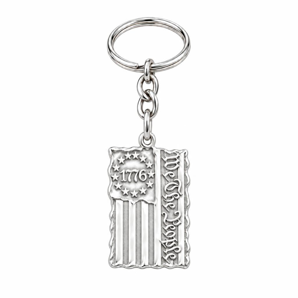 Patriot 1776 Flag Charm Keychain – silver, front view