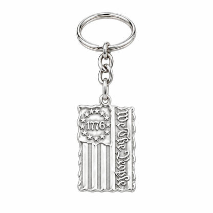 Patriot 1776 Flag Charm Keychain – silver, front view
