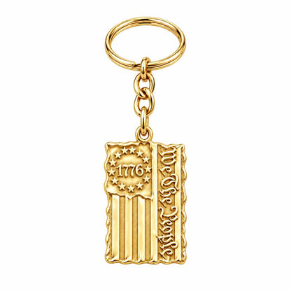 Patriot 1776 Flag Charm Keychain – 18K gold, front view
