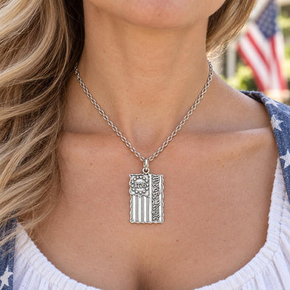 Patriot 1776 Flag Charm Necklace Set – worn / in use