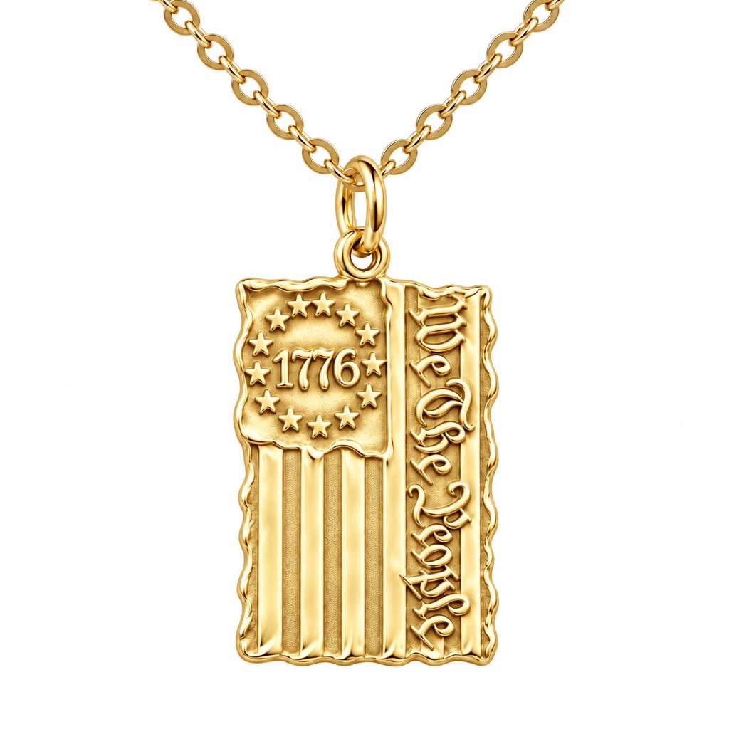 Patriot 1776 Flag Charm Necklace Set – 18K gold, front view