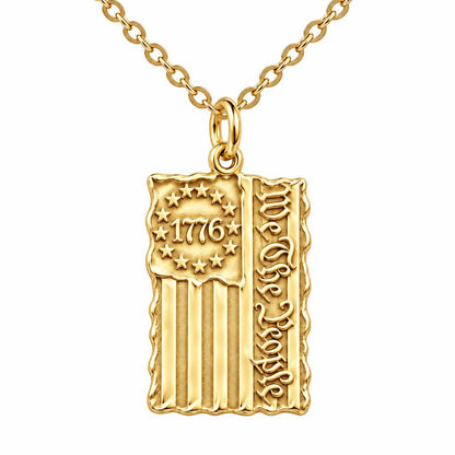 Patriot 1776 Flag Charm Necklace Set – 18K gold, front view