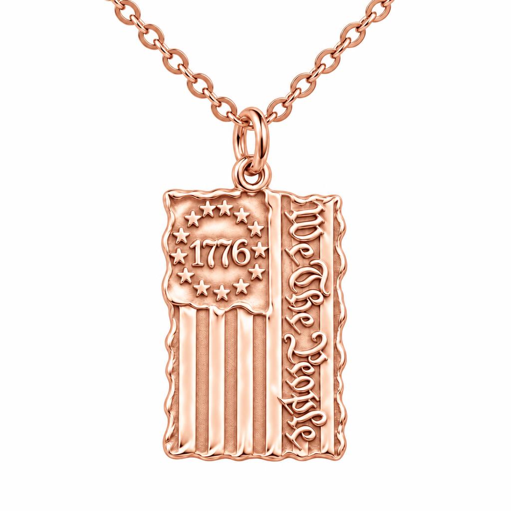 Patriot 1776 Flag Charm Necklace Set – rose gold, front view