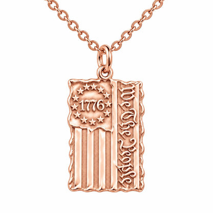 Patriot 1776 Flag Charm Necklace Set – rose gold, front view