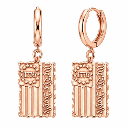 Patriot 1776 Flag Huggie Charm Earrings – rose gold, front view