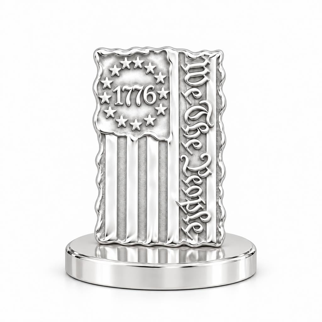Patriot 1776 Flag Keepsake Plaque – silver, front view