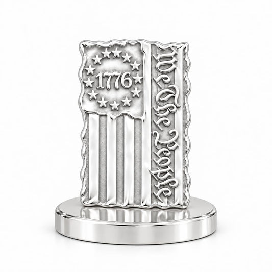 Patriot 1776 Flag Keepsake Plaque – silver, front view