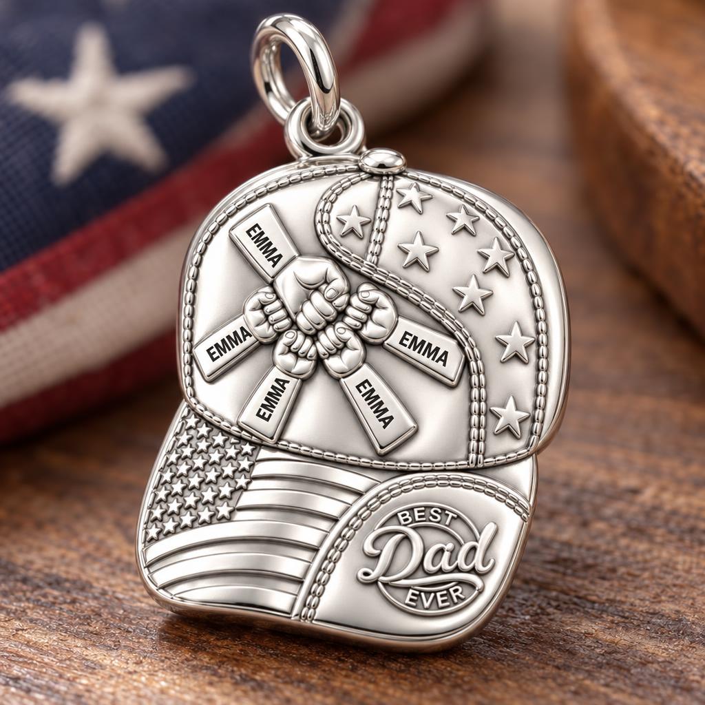 Patriot Dad Fist Bump Charm Bracelet – Personalized Dad Gift – macro detail of the charm
