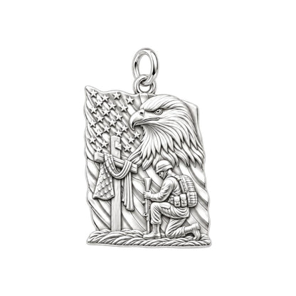 Patriot Kneeling in Prayer Charm Bracelet – Personalized Veteran Gift – silver charm, front view