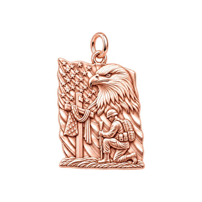 Patriot Kneeling in Prayer Charm Bracelet – Personalized Veteran Gift – rose gold charm, front view