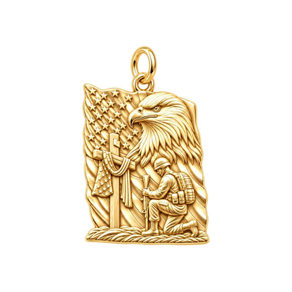 Patriot Kneeling in Prayer Charm Bracelet – Personalized Veteran Gift – 18K gold charm, front view