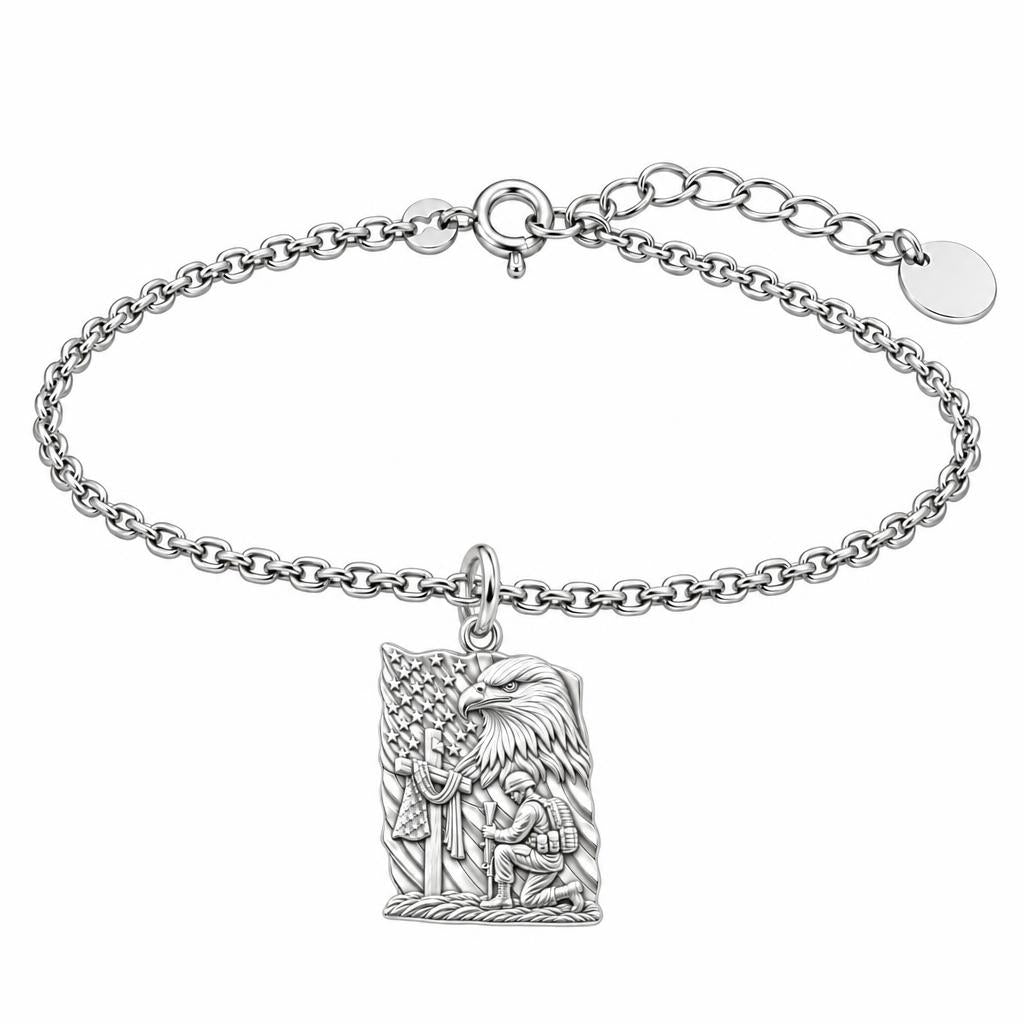 Patriot Kneeling in Prayer Charm Bracelet Set – silver, front view
