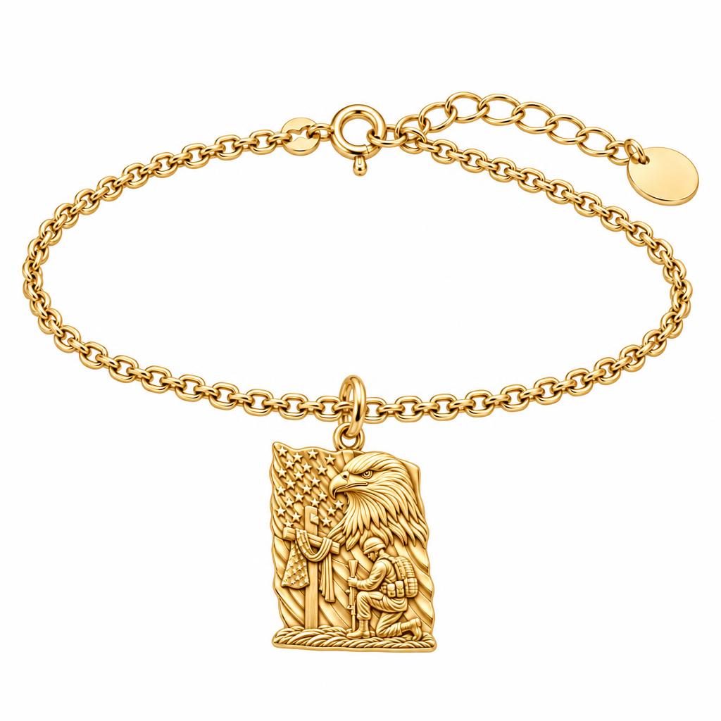 Patriot Kneeling in Prayer Charm Bracelet Set – 18K gold, front view