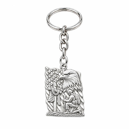 Patriot Kneeling in Prayer Charm Keychain – silver, front view