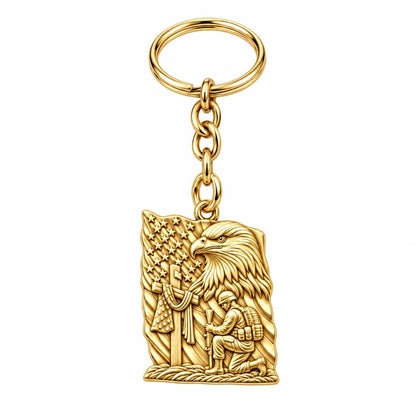 Patriot Kneeling in Prayer Charm Keychain – 18K gold, front view