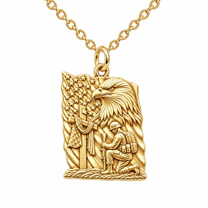 Patriot Kneeling in Prayer Charm Necklace Set – 18K gold, front view