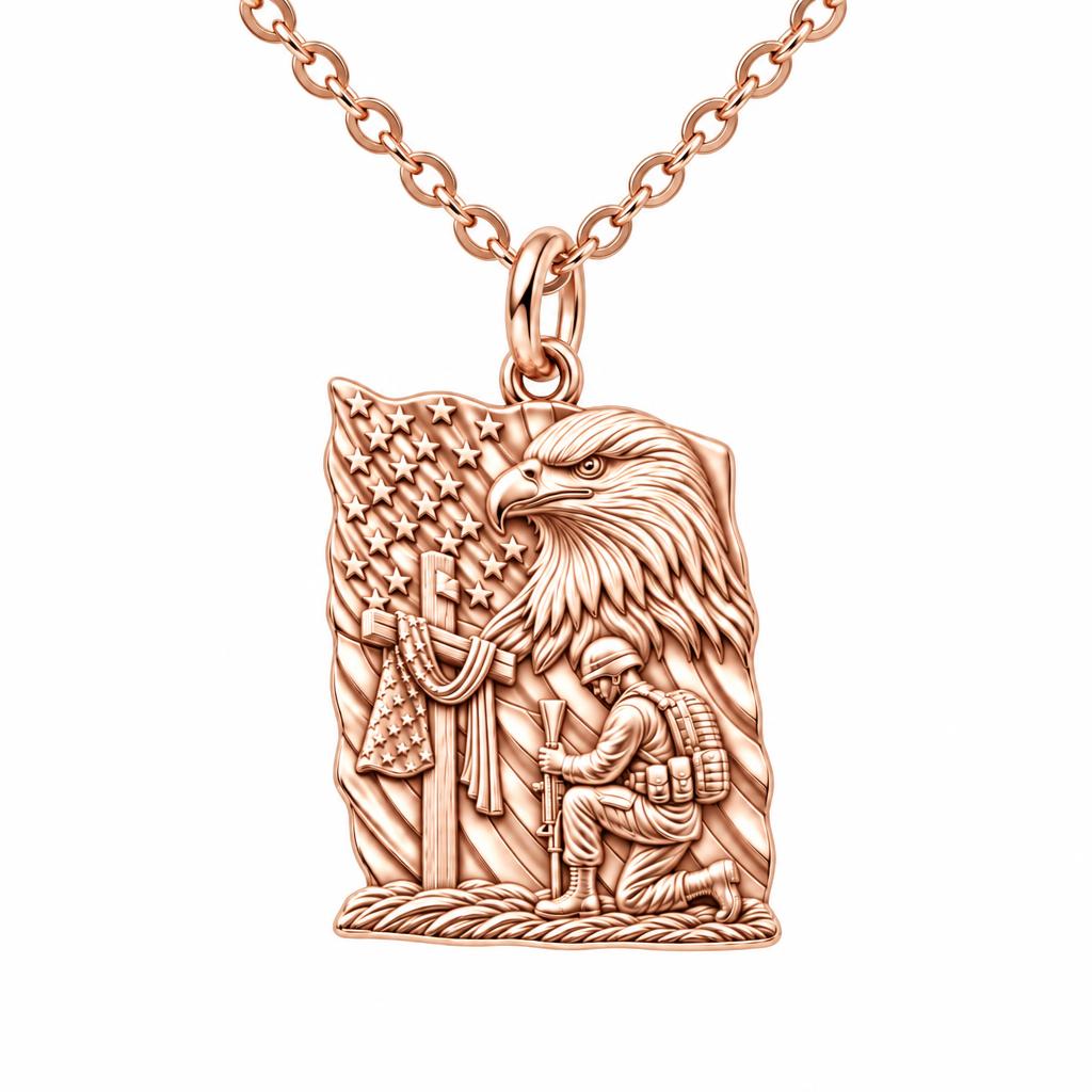 Patriot Kneeling in Prayer Charm Necklace Set – rose gold, front view