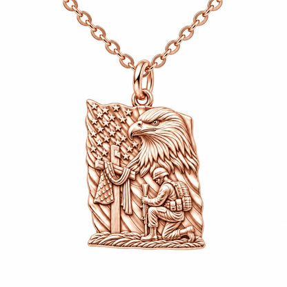 Patriot Kneeling in Prayer Charm Necklace Set – rose gold, front view