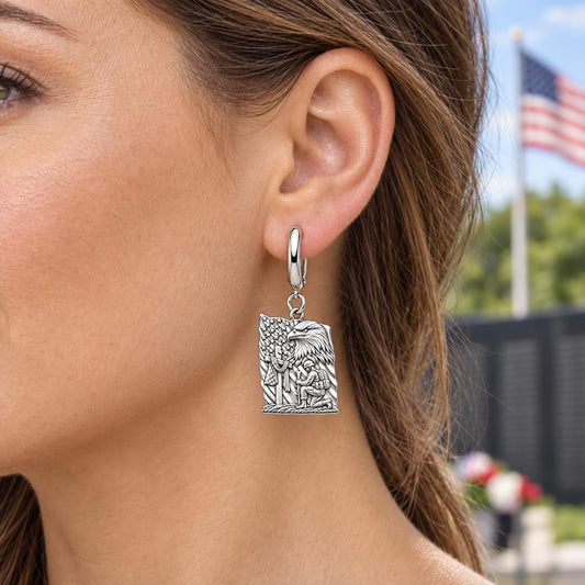 Patriot Kneeling in Prayer Huggie Charm Earrings – worn / in use