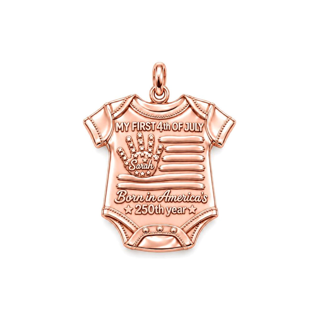 Patriotic Baby Onesie Charm Bracelet – Personalized Mom Gift – rose gold 3 cm charm, front view