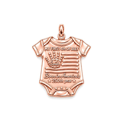 Patriotic Baby Onesie Charm Bracelet – Personalized Mom Gift – rose gold 3 cm charm, front view