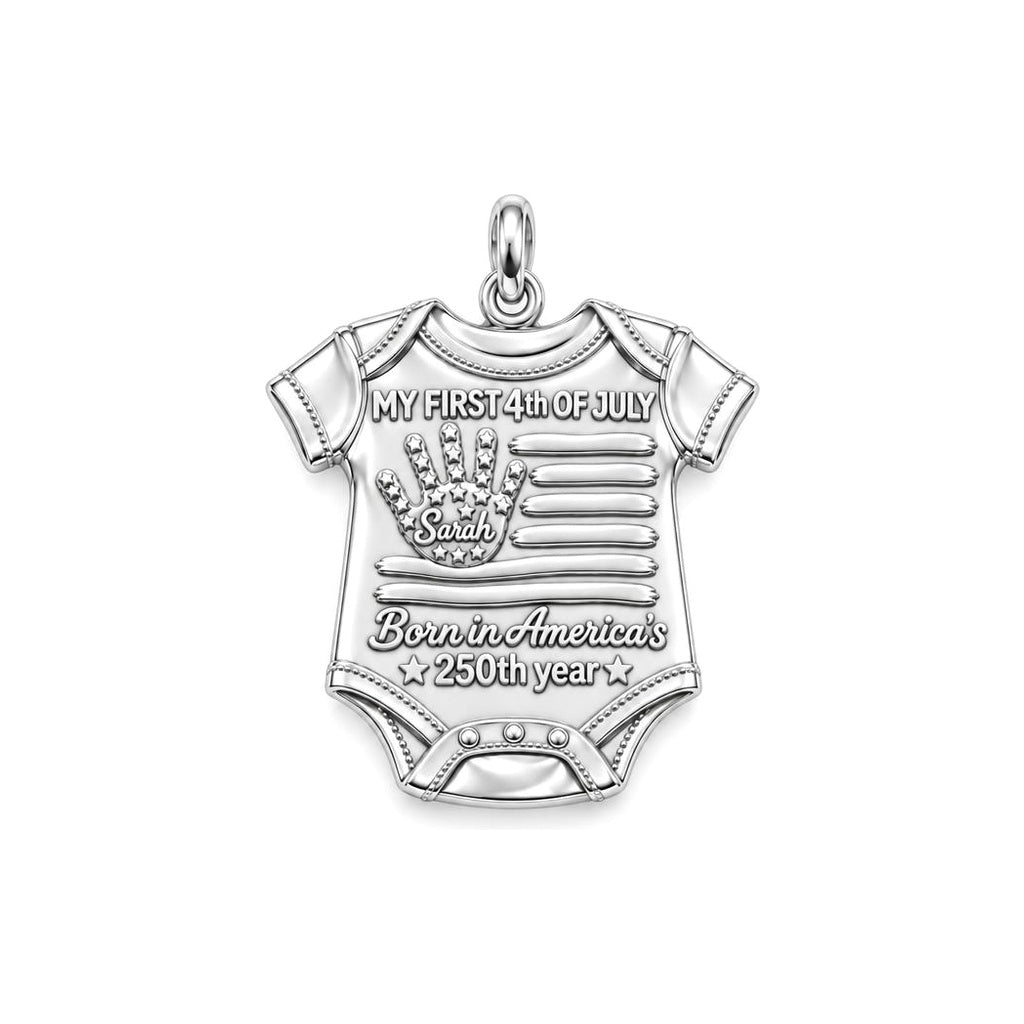 Patriotic Baby Onesie Charm Bracelet – Personalized Mom Gift – silver plated 3 cm charm, front view