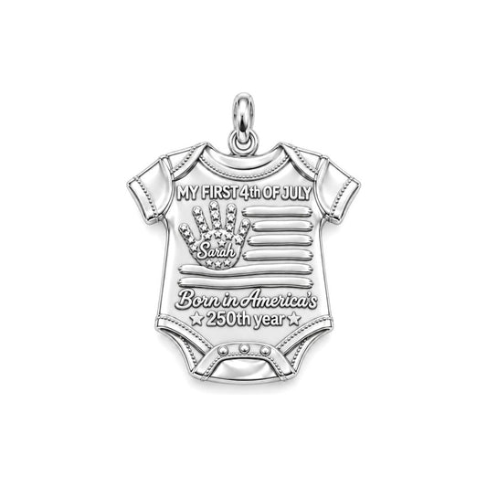 Patriotic Baby Onesie Charm Bracelet – Personalized Mom Gift – silver plated 3 cm charm, front view