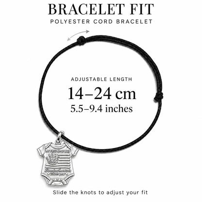 Patriotic Baby Onesie Charm Bracelet – Personalized Mom Gift – adjustable black cord bracelet, 14–24 cm