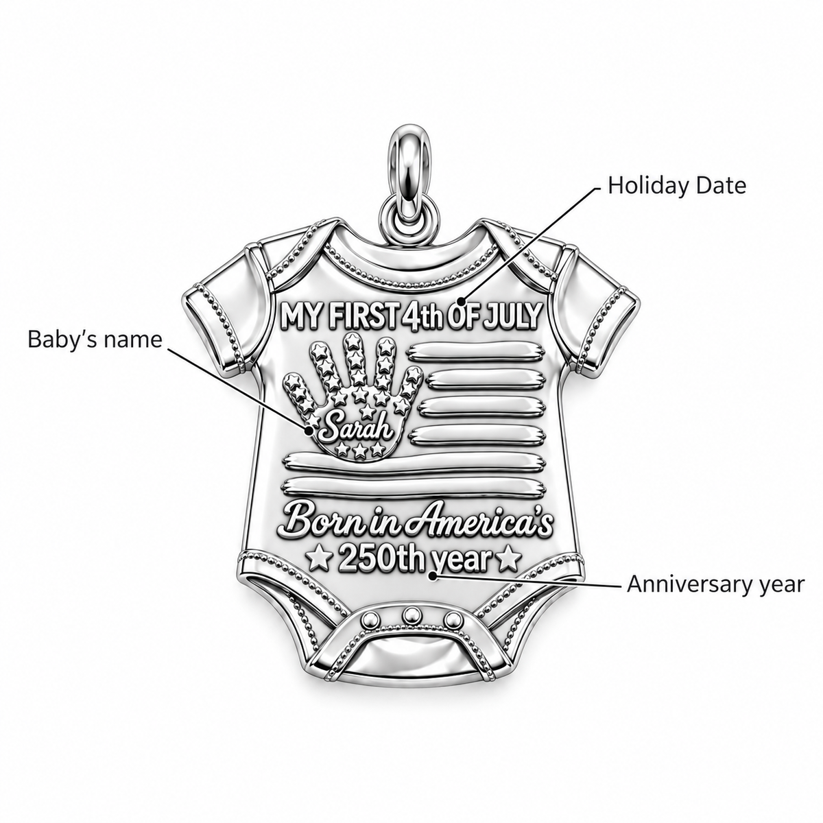 Patriotic Baby Onesie Charm Bracelet – Personalized Mom Gift – personalization guide