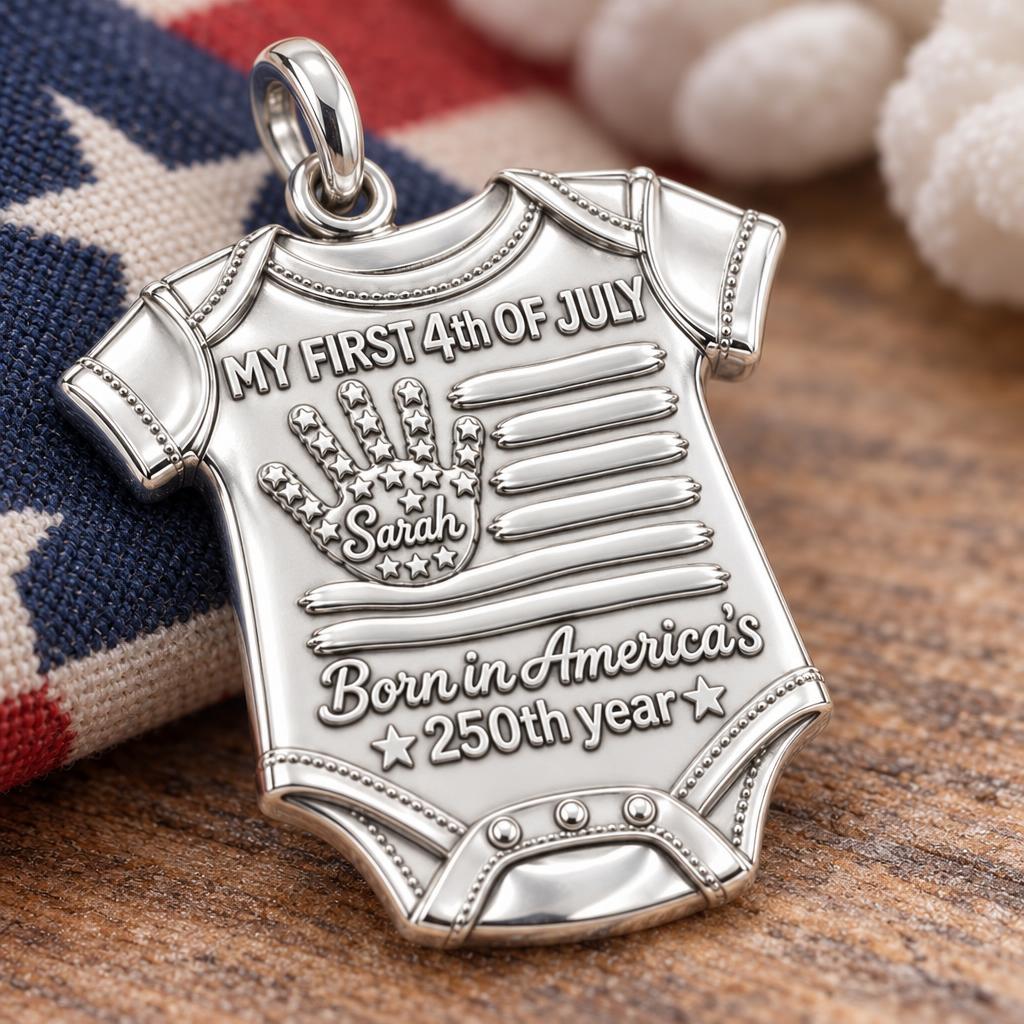 Patriotic Baby Onesie Charm Bracelet – Personalized Mom Gift – macro detail of the charm
