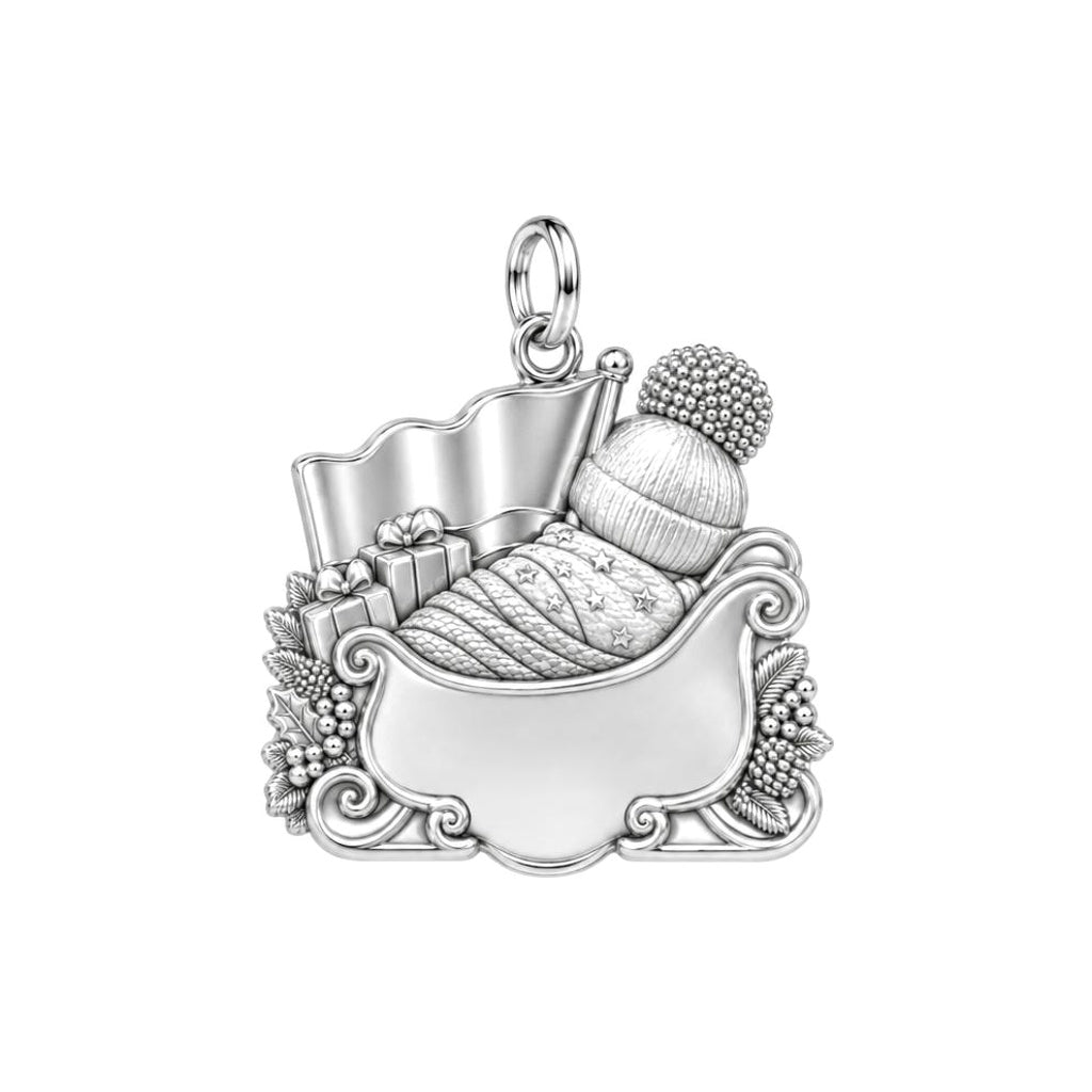 Patriotic Baby Sleigh Charm Bracelet – Personalized Mom Gift – back of the charm, engraving area
