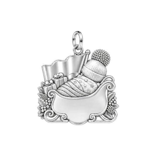 Patriotic Baby Sleigh Charm Bracelet – Personalized Mom Gift – back of the charm, engraving area