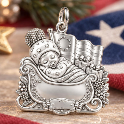 Patriotic Baby Sleigh Charm Bracelet – Personalized Mom Gift – macro detail of the charm