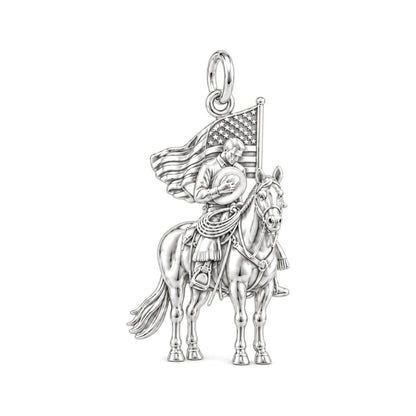 Patriotic Cowboy Prayer Charm Bracelet – Personalized Veteran Gift – silver charm, front view