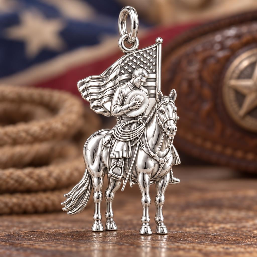 Patriotic Cowboy Prayer Charm Bracelet – Personalized Veteran Gift – macro detail of the charm