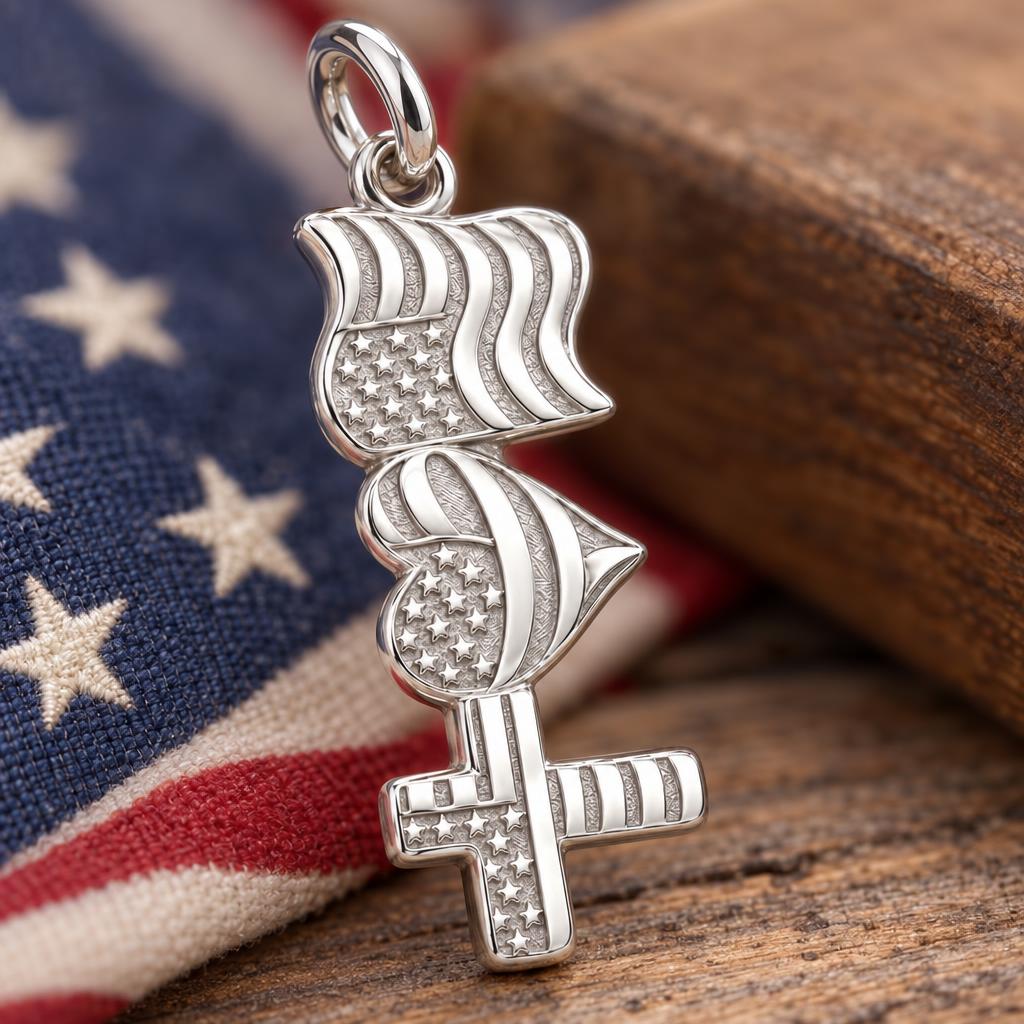 Patriotic Faith and Love Charm and Polyester Cord Bracelet Set