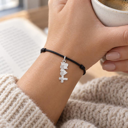 Patriotic Faith and Love Charm and Polyester Cord Bracelet Set